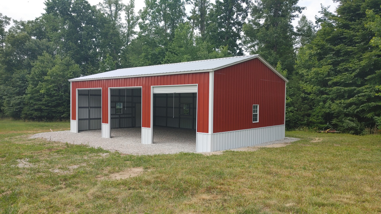 26' x 40' x 12' Red & White Three Bay Garage