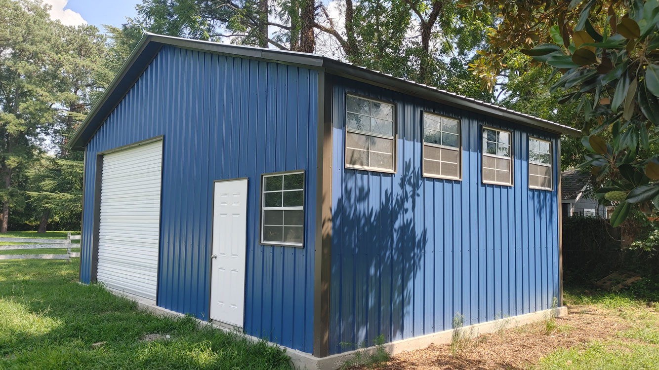 30' x 20' x 11' Gallery Blue & Burnished Slate Metal Garage
